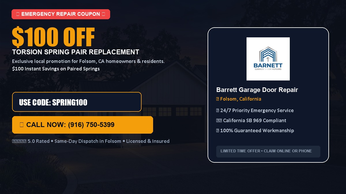 $100 OFF Heavy-Duty Torsion Spring Pair Replacement in Folsom, CA