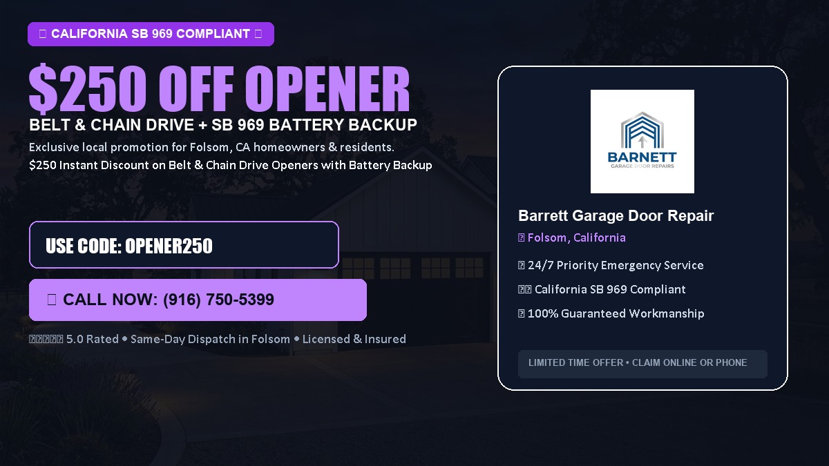 $250 OFF Smart Garage Door Opener Installation (Belt & Chain Drive with California SB 969 Battery Backup) in Folsom, CA