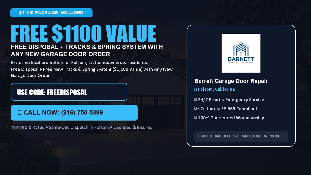 Free Disposal + Free New Tracks & Spring System with Any New Garage Door Order ($1100 Value) in Folsom, CA